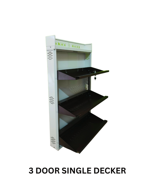 3 Door Single Decker Shoe Rack – 29 Inch Wall-Mounted | Powder-Coated Iron | Rust-Proof
