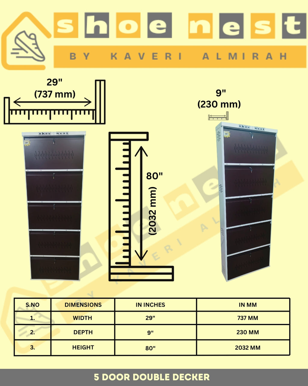 5 Door Double Decker Wall-Mounted Shoe Rack – Powder-Coated Iron | Heavy Duty | Rust-Resistant Finish
