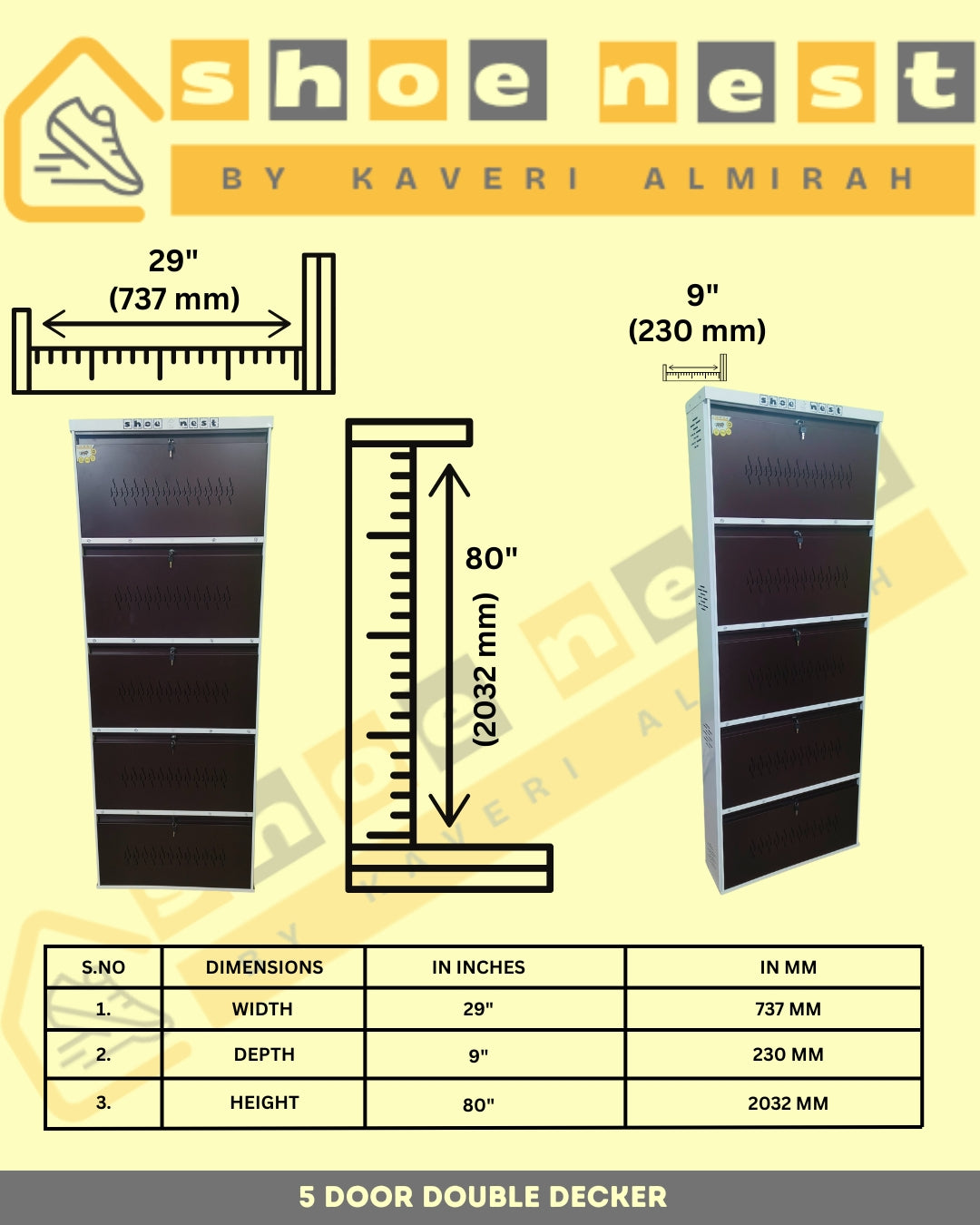 5 Door Double Decker Wall-Mounted Shoe Rack – Powder-Coated Iron | Heavy Duty | Rust-Resistant Finish
