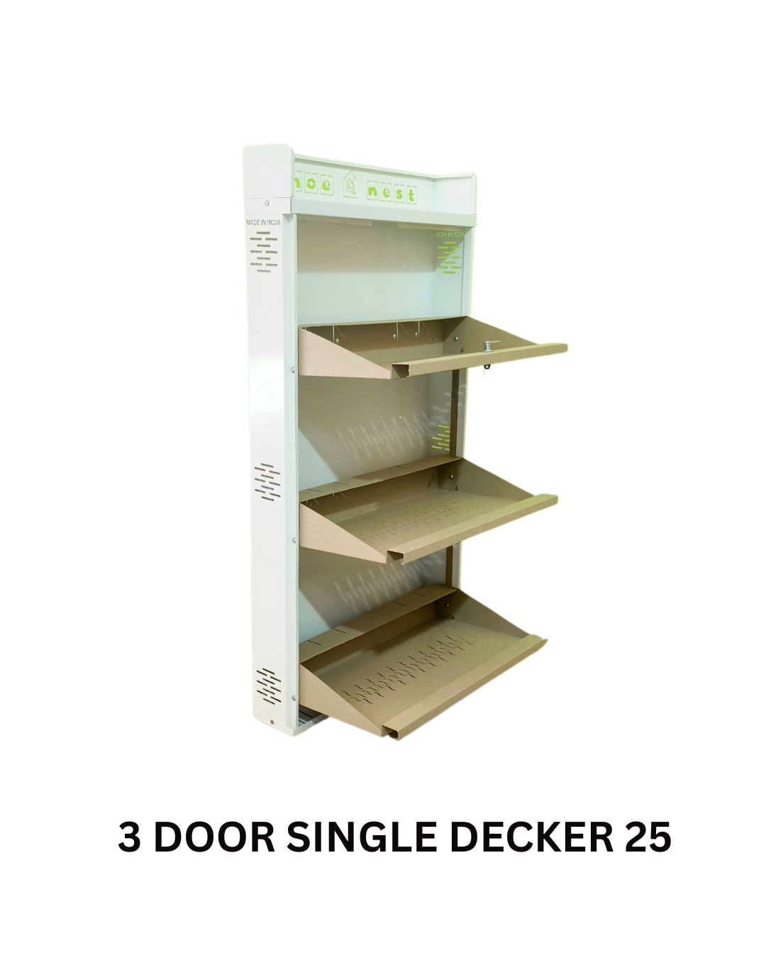 3 Door Single Decker Shoe Rack – 25 Inch Compact Wall-Mounted | Powder-Coated Iron | Rust-Proof