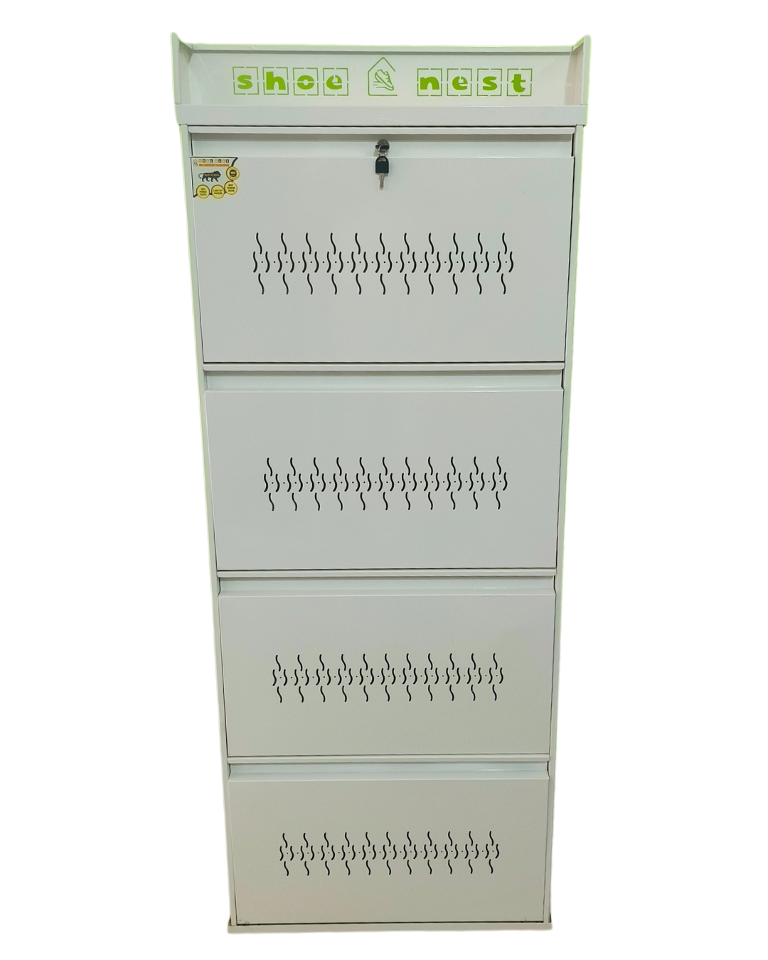 4 Door Single Decker Shoe Rack – 25 Inch Wall-Mounted | Powder-Coated Iron | Ample Capacity