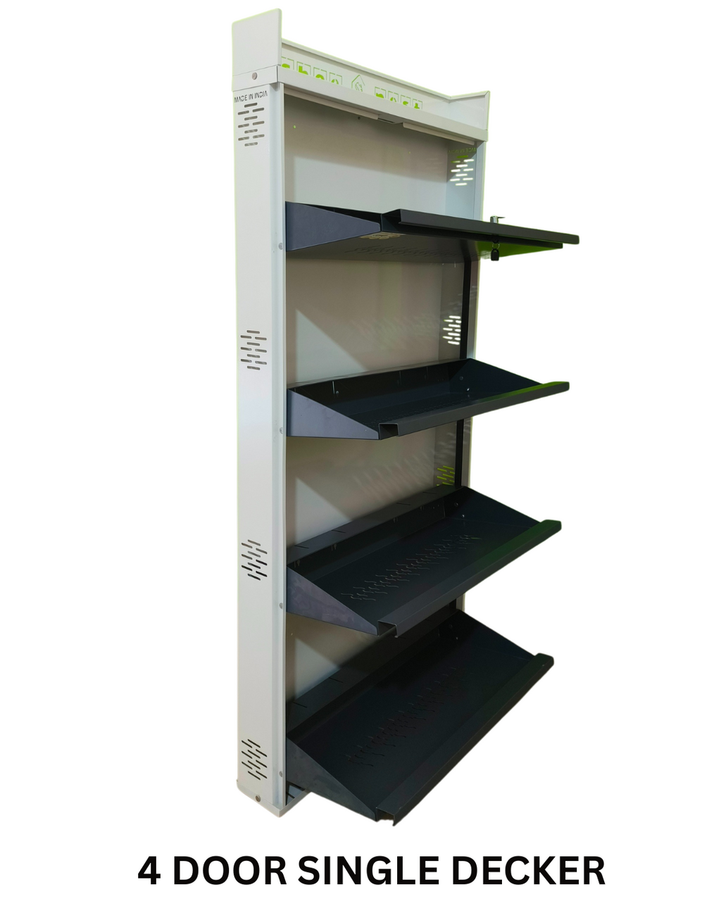 4 Door Single Decker Wall-Mounted Shoe Rack – 29 Inch | Powder-Coated Iron | Rust-Proof Finish