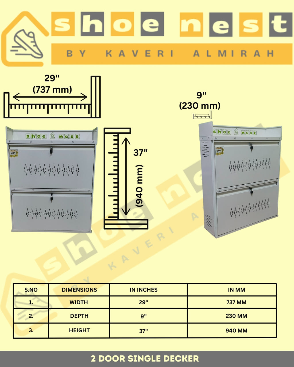 2 Door Double Decker Wall-Mounted Shoe Rack – Powder-Coated Iron, Rust-Proof (Made in India)