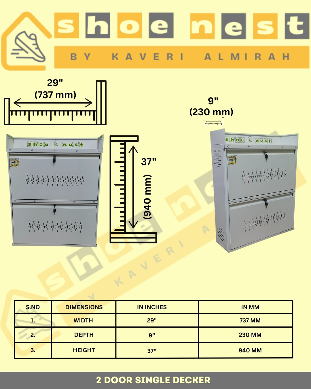 2 Door Double Decker Wall-Mounted Shoe Rack – Powder-Coated Iron, Rust-Proof (Made in India)