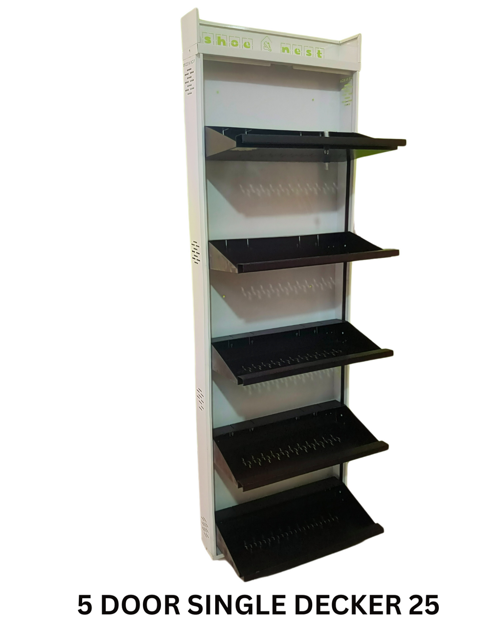 5 Door Single Decker Wall-Mounted Shoe Rack – 25 Inch | Powder-Coated Iron | Rust-Free CRCA Build