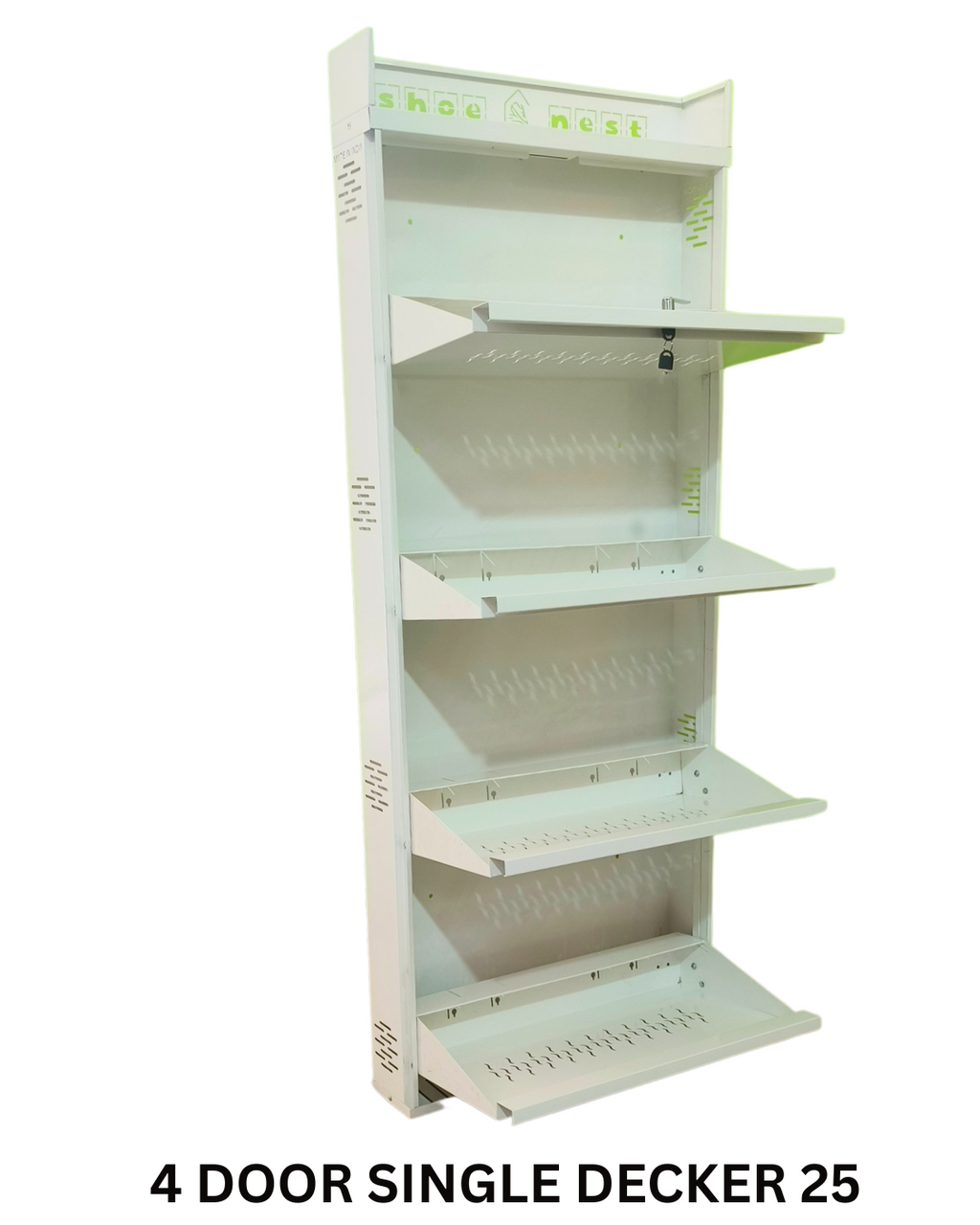 4 Door Single Decker Shoe Rack – 25 Inch Wall-Mounted | Powder-Coated Iron | Ample Capacity
