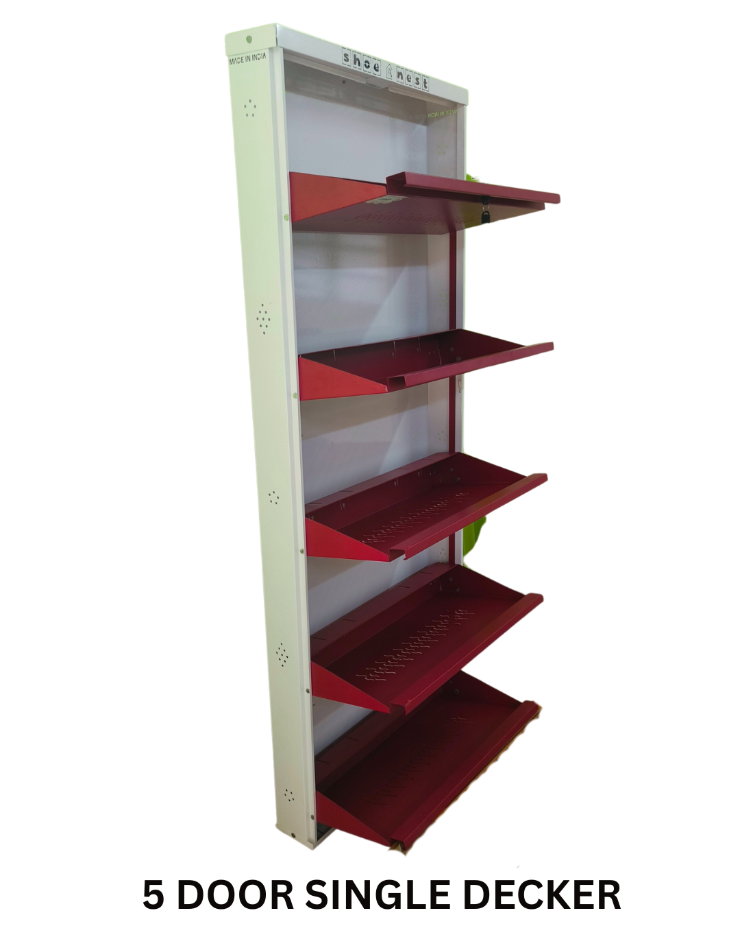5 Door Single Decker Wall-Mounted Shoe Rack – 29 Inch | Powder-Coated Iron | Rust-Resistant Finish