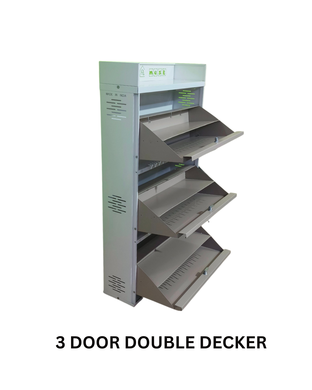 3 Door Double Decker Shoe Rack – Wall-Mounted | Powder-Coated Iron | Heavy-Duty & Rust-Proof