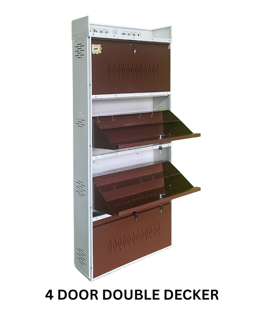 4 Door Double Decker Wall-Mounted Shoe Rack – Powder-Coated Iron | Heavy Duty | 29 Inch