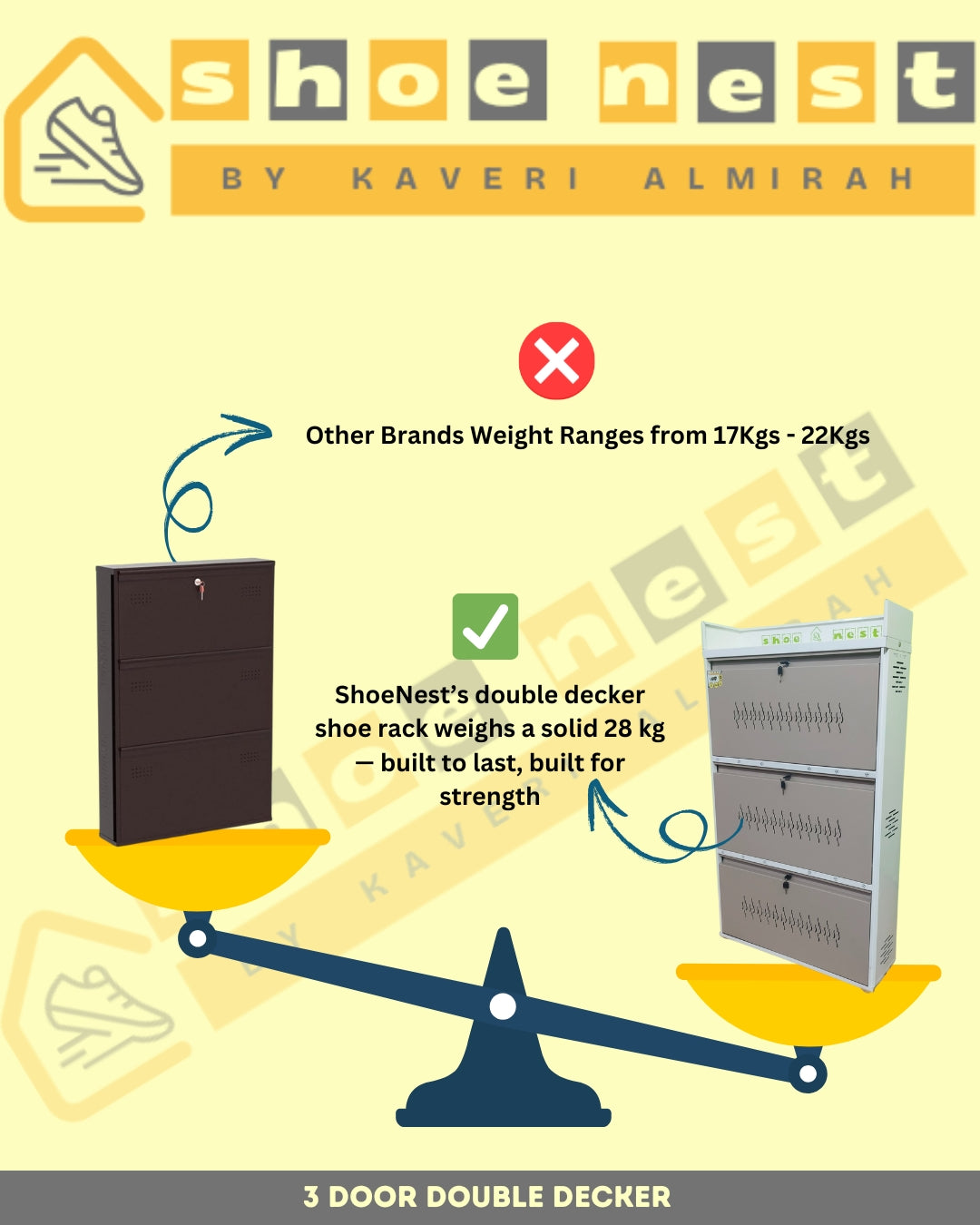 3 Door Double Decker Shoe Rack – Wall-Mounted | Powder-Coated Iron | Heavy-Duty & Rust-Proof